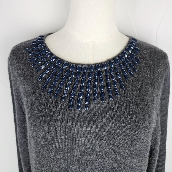 J. Crew Jeweled Starburst Beaded Sweater Medium Gray Wool, Rabbit Hair - Picture 2 of 10
